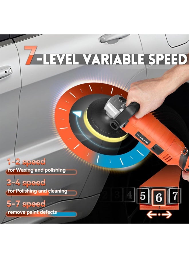 DUNISO Buffer Polisher,Powerful Waxer,Car Wax Buffer Machine,Rotary Polisher,Low Noise,7 Variable Speed,Equipped with Safety Axle Lock,for Car Waxing and Polishing Care,550-3300r/min,1580W - Image 3